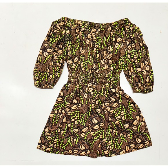A.L.C. Women's Size 00 Maya Print Mini Dress Black Brown Green Puff Sleeves NWT - Picture 1 of 6